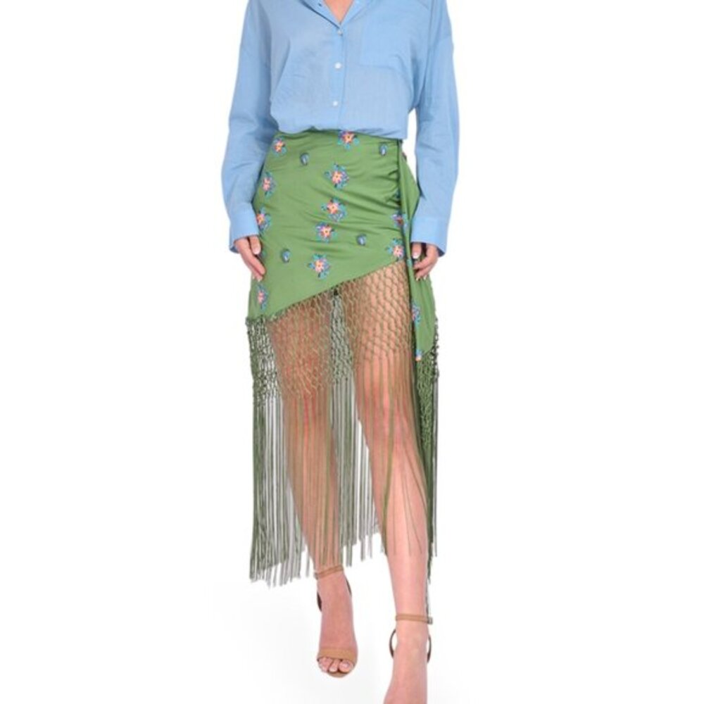 Essentiel Antwerp - Fioretto Embroidered Front-Tie Mini Fringe Skirt